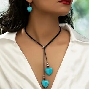 Turquoise Heart Pendant Necklace and Earring Set BRAND NEW
